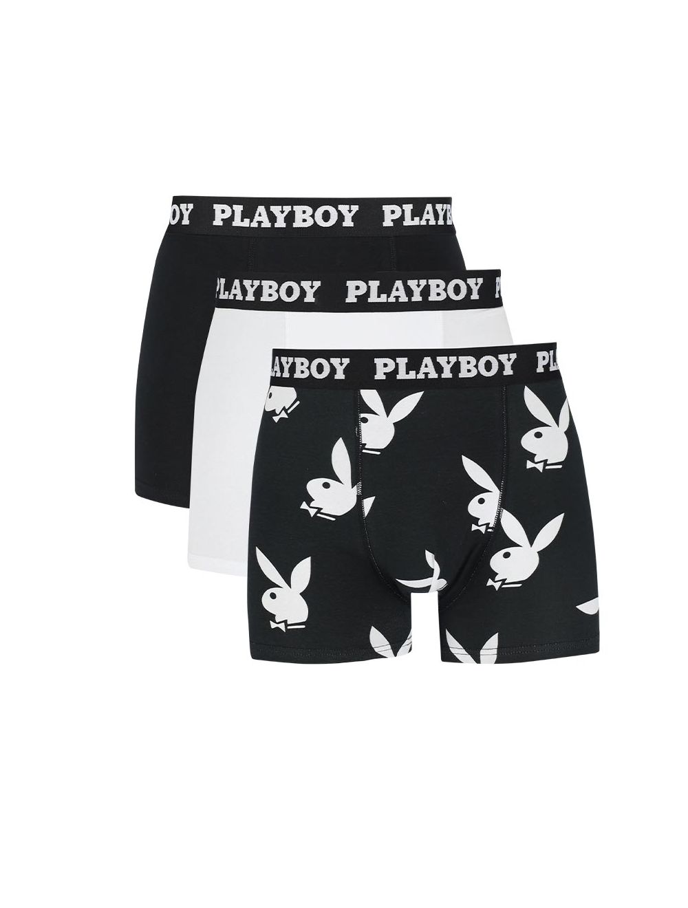 Playboy Solid Big RHD 3 Pack Mens Jersey Trunks Black/White